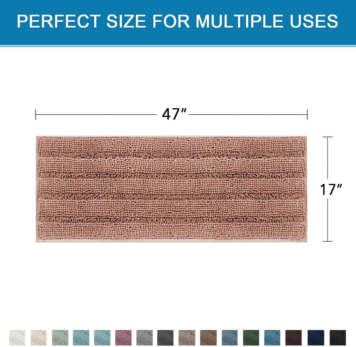 Sage Bathroom Rugs, Bath Mat Set of 2 Extra Thick Chenille Striped Pattern Shaggy Bath Rugs for Bath Room, Non Skid Bath Mats for Bathroom Floor (32 x 20 Plus 24 x 17 - Inches) - Colors A