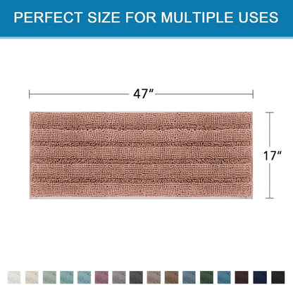 Sage Bathroom Rugs, Bath Mat Set of 2 Extra Thick Chenille Striped Pattern Shaggy Bath Rugs for Bath Room, Non Skid Bath Mats for Bathroom Floor (32 x 20 Plus 24 x 17 - Inches) - Colors A