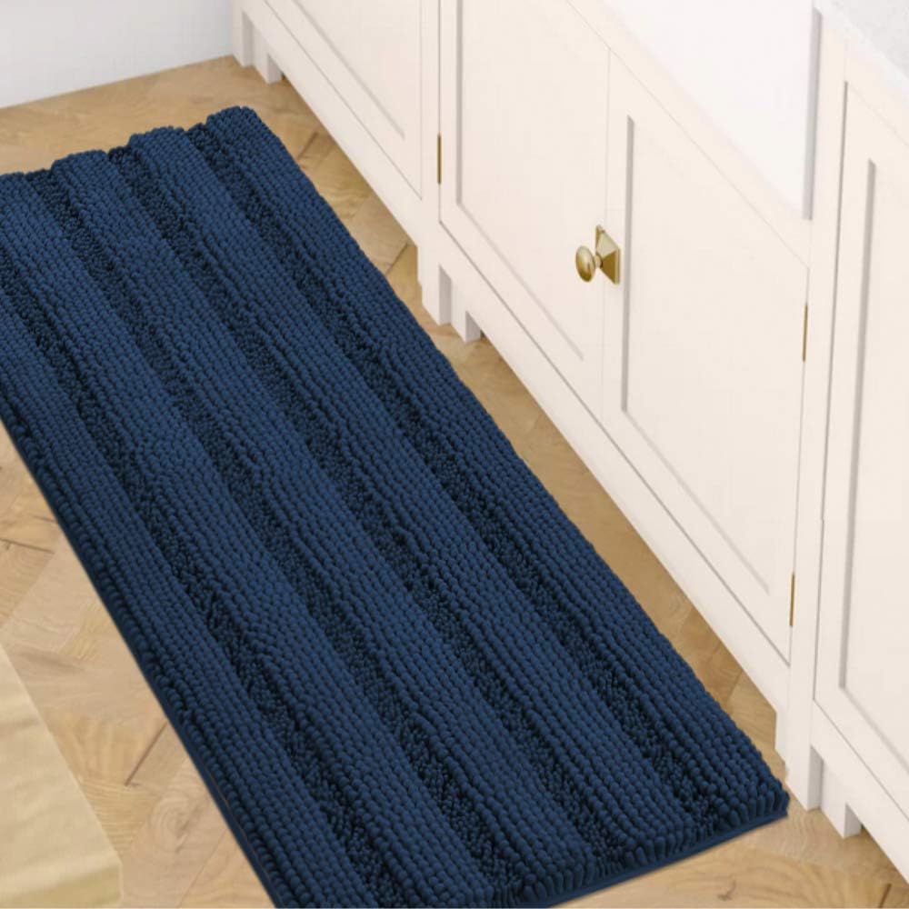 Sage Bathroom Rugs, Bath Mat Set of 2 Extra Thick Chenille Striped Pattern Shaggy Bath Rugs for Bath Room, Non Skid Bath Mats for Bathroom Floor (32 x 20 Plus 24 x 17 - Inches) - Colors A
