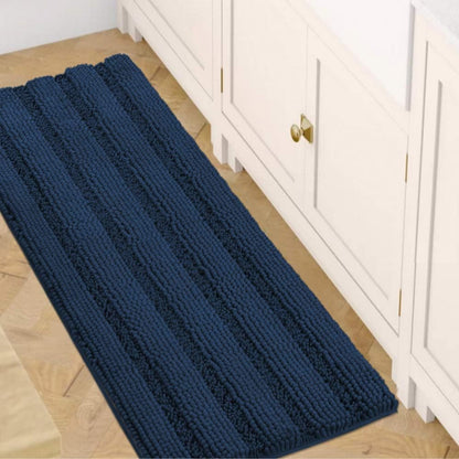 Sage Bathroom Rugs, Bath Mat Set of 2 Extra Thick Chenille Striped Pattern Shaggy Bath Rugs for Bath Room, Non Skid Bath Mats for Bathroom Floor (32 x 20 Plus 24 x 17 - Inches) - Colors A