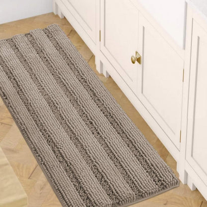 Sage Bathroom Rugs, Bath Mat Set of 2 Extra Thick Chenille Striped Pattern Shaggy Bath Rugs for Bath Room, Non Skid Bath Mats for Bathroom Floor (32 x 20 Plus 24 x 17 - Inches) - Colors A