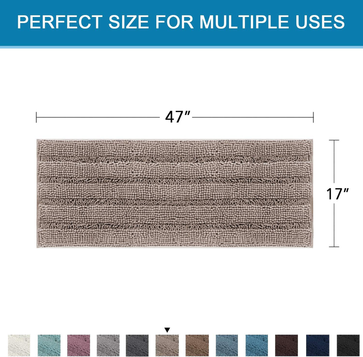 Sage Bathroom Rugs, Bath Mat Set of 2 Extra Thick Chenille Striped Pattern Shaggy Bath Rugs for Bath Room, Non Skid Bath Mats for Bathroom Floor (32 x 20 Plus 24 x 17 - Inches) - Colors A