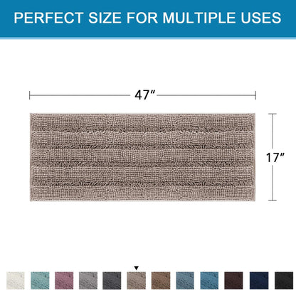 Sage Bathroom Rugs, Bath Mat Set of 2 Extra Thick Chenille Striped Pattern Shaggy Bath Rugs for Bath Room, Non Skid Bath Mats for Bathroom Floor (32 x 20 Plus 24 x 17 - Inches) - Colors A