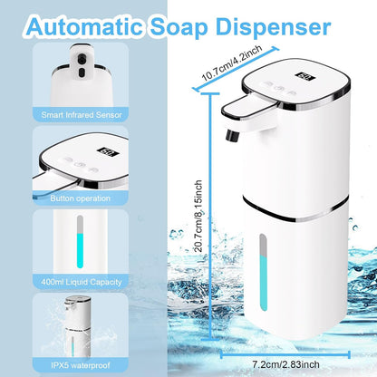 Automatic Liquid Soap Dispenser Touchless, USB Rechargeable Smart Hand Soap Dispenser, 9-Level Adjustable, Physical Button Operation, 13.5oz/400mL Wall Mounted for Bathroom Kitchen Dish Soap