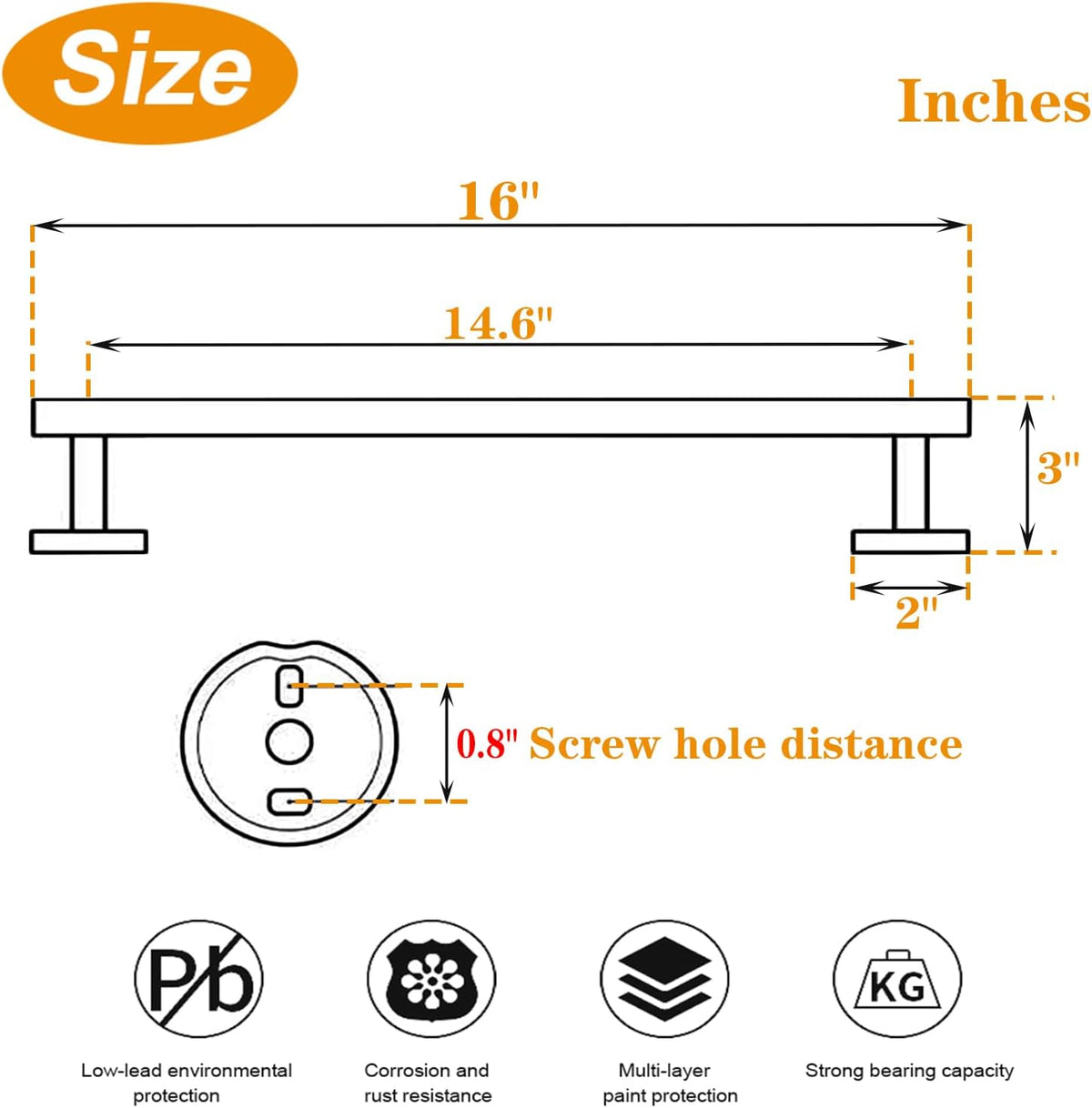 Bath Towel Bar - Thicken SUS304 Stainless Steel Bathroom Towel Holder, Towel Rod for Bathroom Heavy Duty Wall Mounted Towel Rack Hanger (16IN, Brushed Nickel)