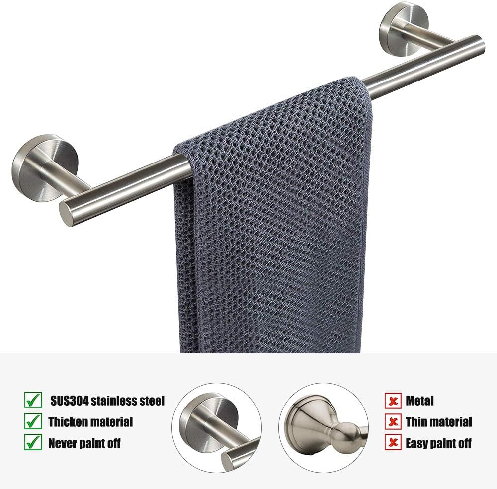 Bath Towel Bar - Thicken SUS304 Stainless Steel Bathroom Towel Holder, Towel Rod for Bathroom Heavy Duty Wall Mounted Towel Rack Hanger (16IN, Brushed Nickel)
