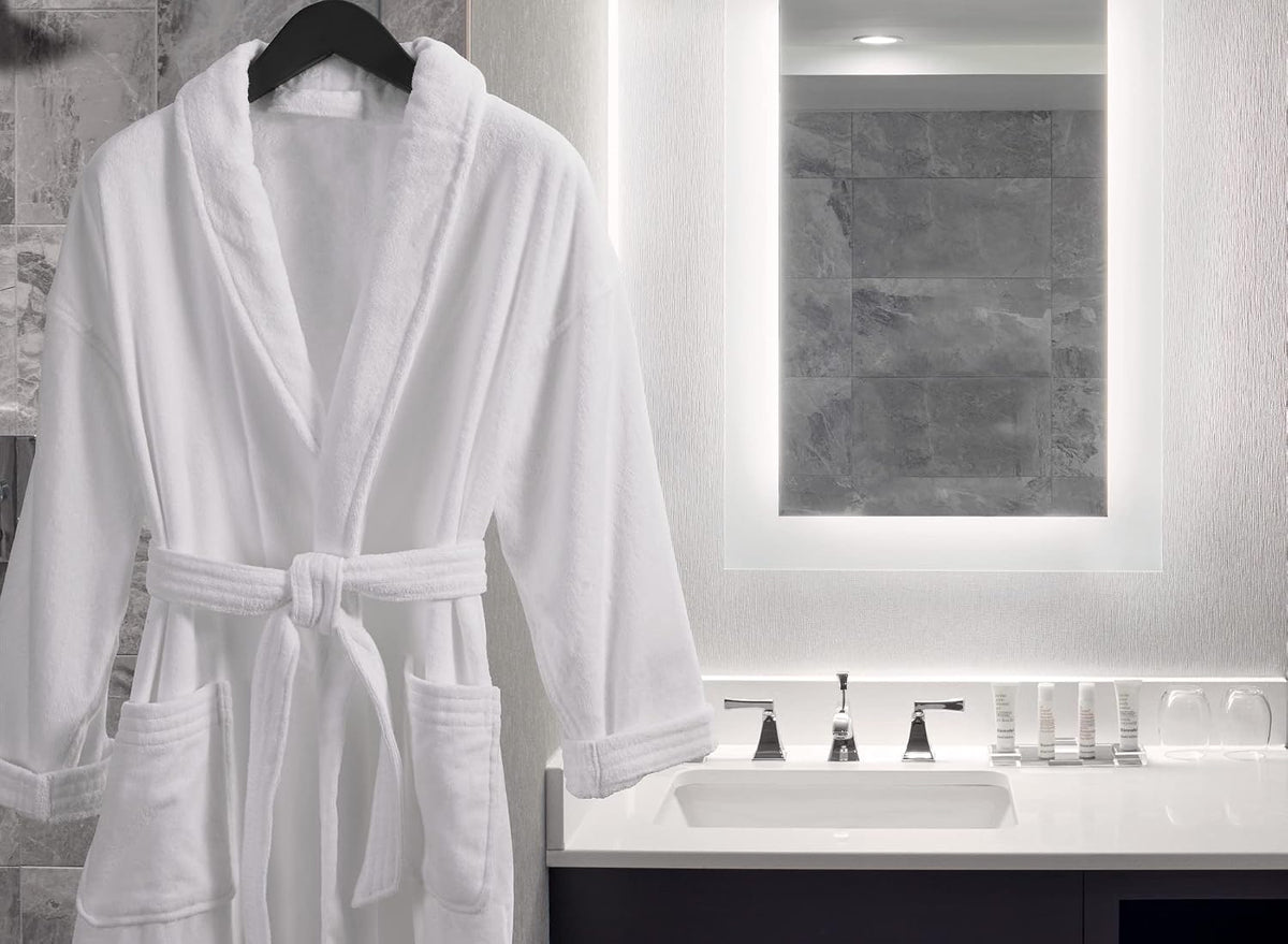 Marriott Terry Velour Bathrobe - Luxury 100% Cotton Hotel Spa Robe - Plush, Absorbent, Machine Washable - Shawl Collar, One Size