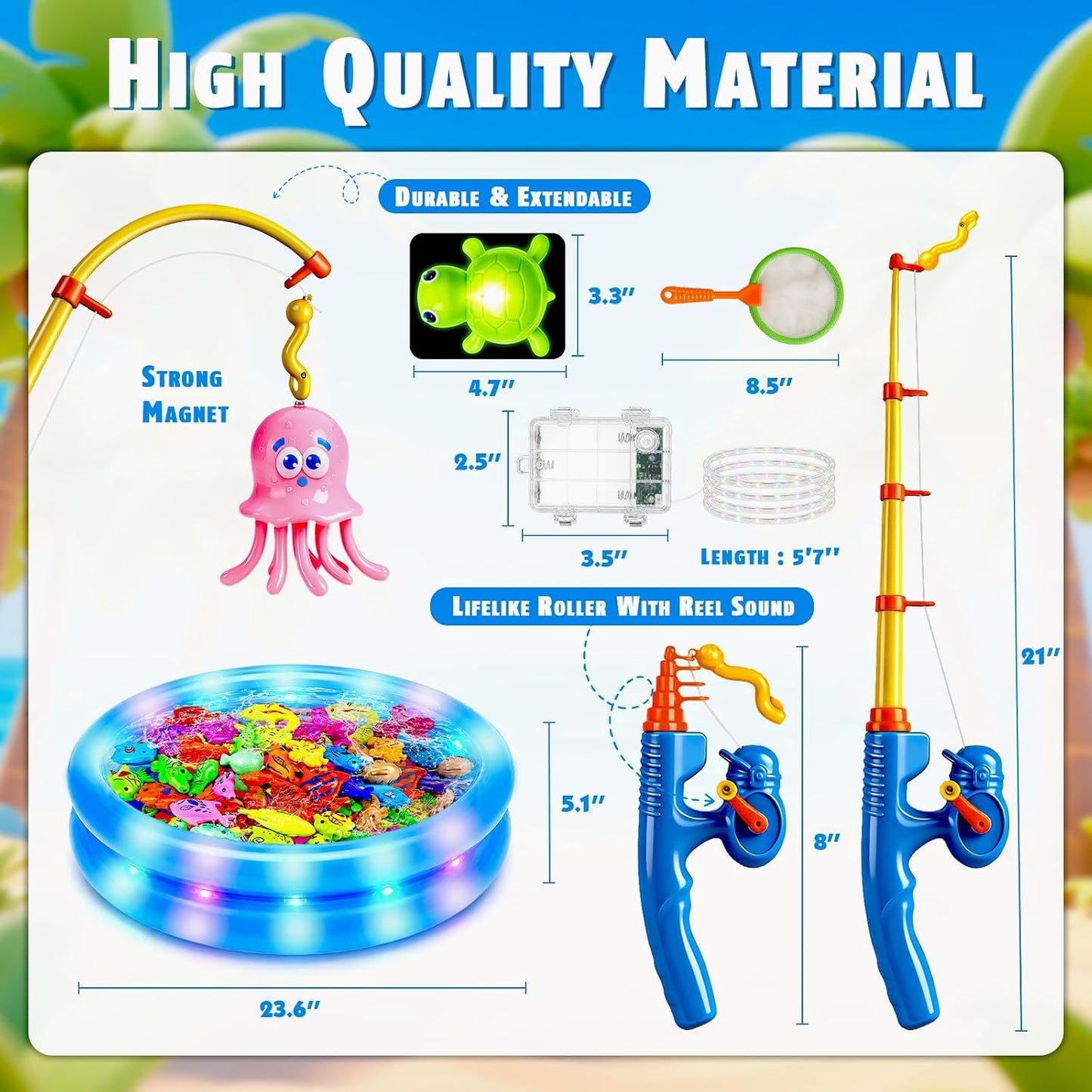 ™ Magnetic Fishing Toys Game Set for Kids | Water Table Bathtub Kiddie Pool Party Pole Rod Net, Outdoor Plastic Floating Fish, Toddler Bath Color Ocean Sea Animals Birthday Gift Age 3-5 6 4-8