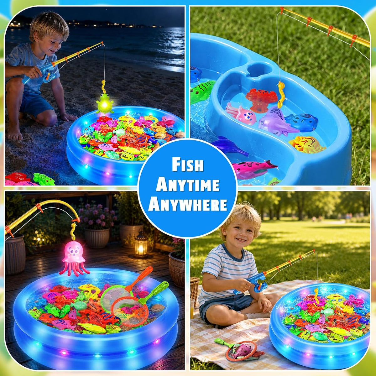 ™ Magnetic Fishing Toys Game Set for Kids | Water Table Bathtub Kiddie Pool Party Pole Rod Net, Outdoor Plastic Floating Fish, Toddler Bath Color Ocean Sea Animals Birthday Gift Age 3-5 6 4-8