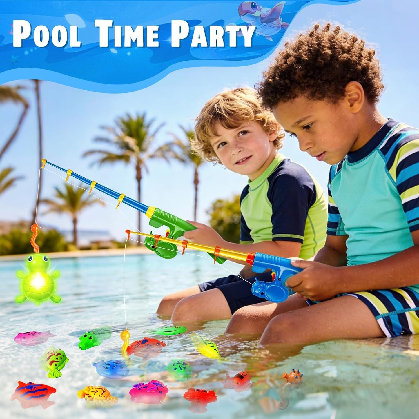 ™ Magnetic Fishing Toys Game Set for Kids | Water Table Bathtub Kiddie Pool Party Pole Rod Net, Outdoor Plastic Floating Fish, Toddler Bath Color Ocean Sea Animals Birthday Gift Age 3-5 6 4-8