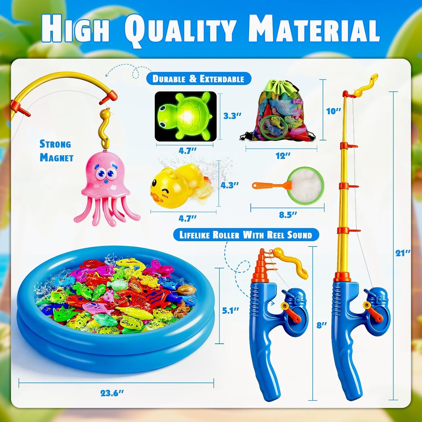 ™ Magnetic Fishing Toys Game Set for Kids | Water Table Bathtub Kiddie Pool Party Pole Rod Net, Outdoor Plastic Floating Fish, Toddler Bath Color Ocean Sea Animals Birthday Gift Age 3-5 6 4-8