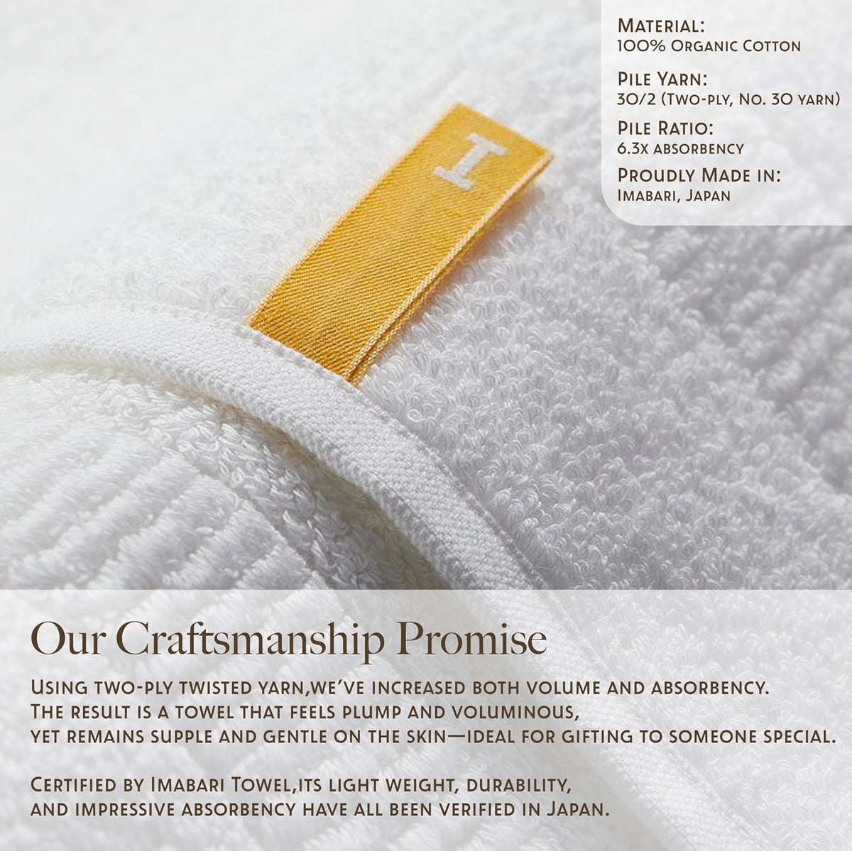 Highly Absorbent & Quick-Dry Organic Cotton Bath Towels, Soft & Lightweight, Made in Japan, Oeko-Tex Class 1 Certified, 28 x 53 inch, White, Pack of 2 – Proof of Purity