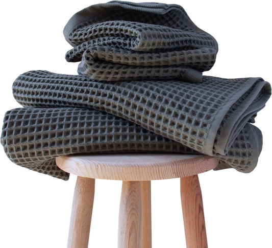 PÜSKÜL Raw-Undyed Natural 100% Turkish Cotton Waffle Towels Set of 4-Piece