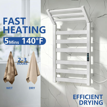 WiFi Heated Towel Rack Wall Mounted, Electric Towel Warmer, Brushed Nickel | WiFi App Remote, Foldable Space-Saving Bracket, Child Lock, 5 Temp Levels, 1–24H Timer, LED Display, Stainless Steel, Plug-in