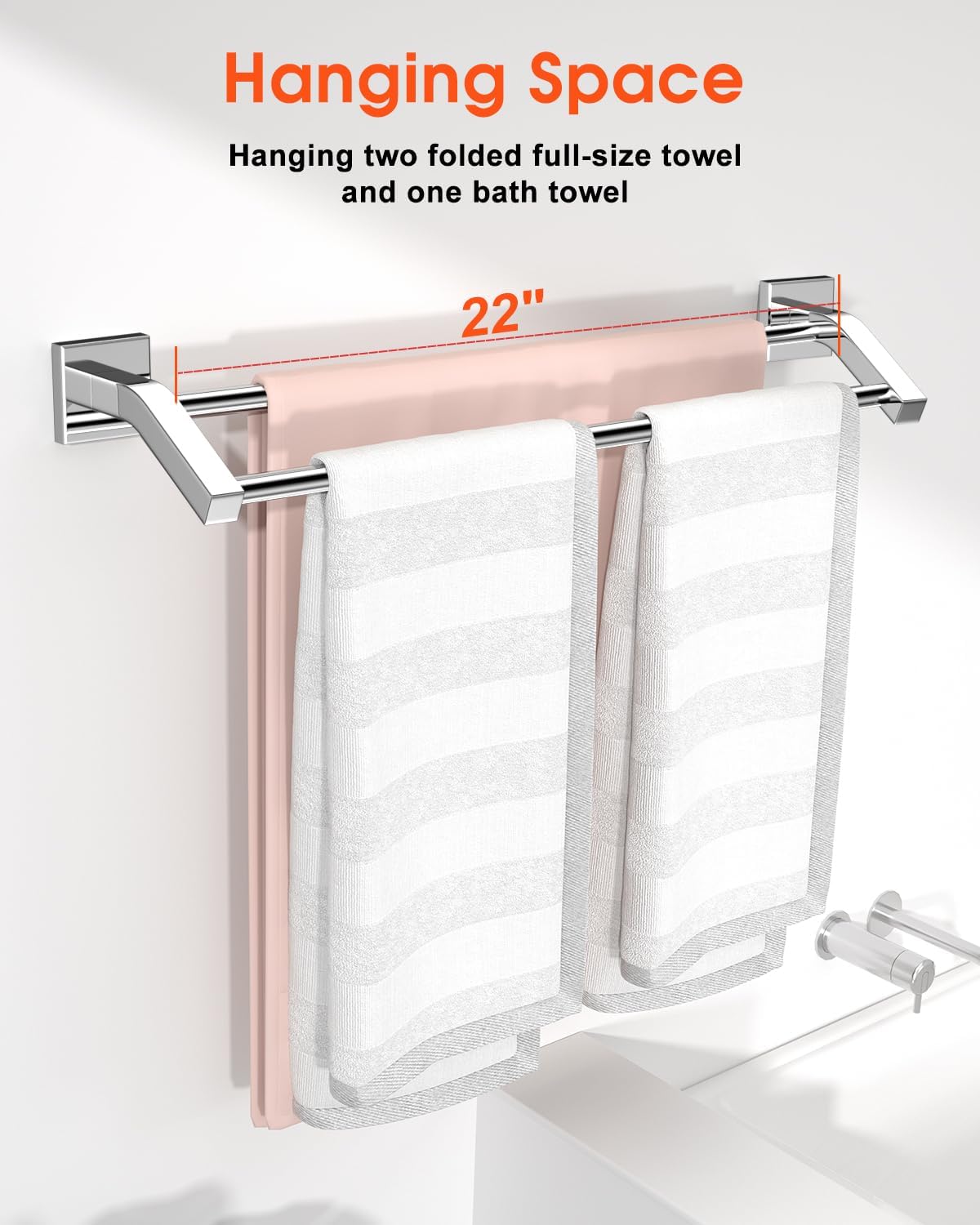 Double Towel Bar,24" Double Towel Racks for Bathroom,Polished Chrome