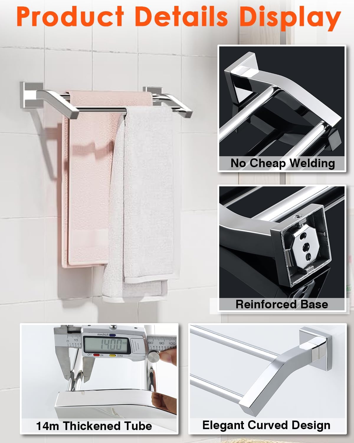 Double Towel Bar,24" Double Towel Racks for Bathroom,Polished Chrome
