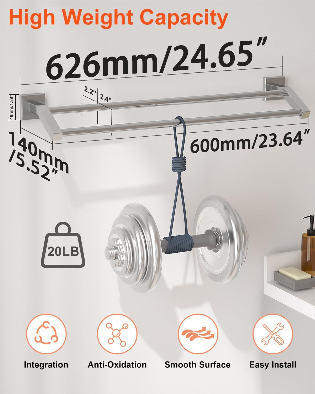 Double Towel Bar,24" Double Towel Racks for Bathroom,Polished Chrome
