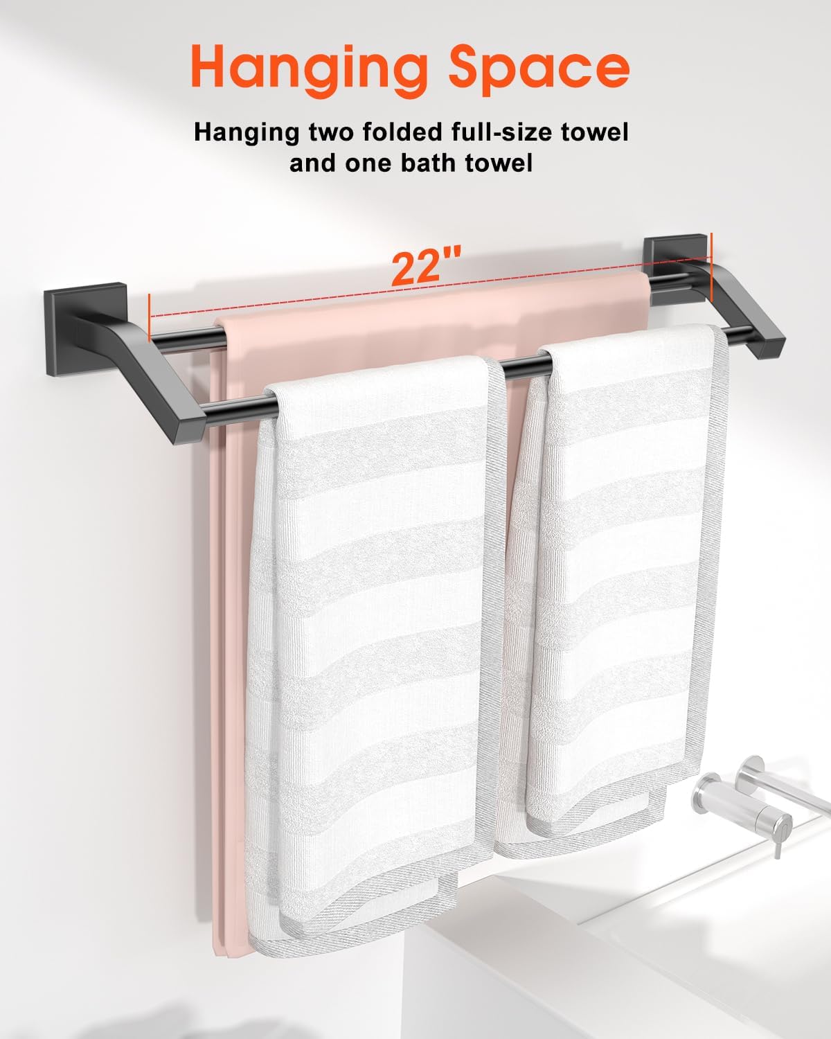 Double Towel Bar,24" Double Towel Racks for Bathroom,Polished Chrome