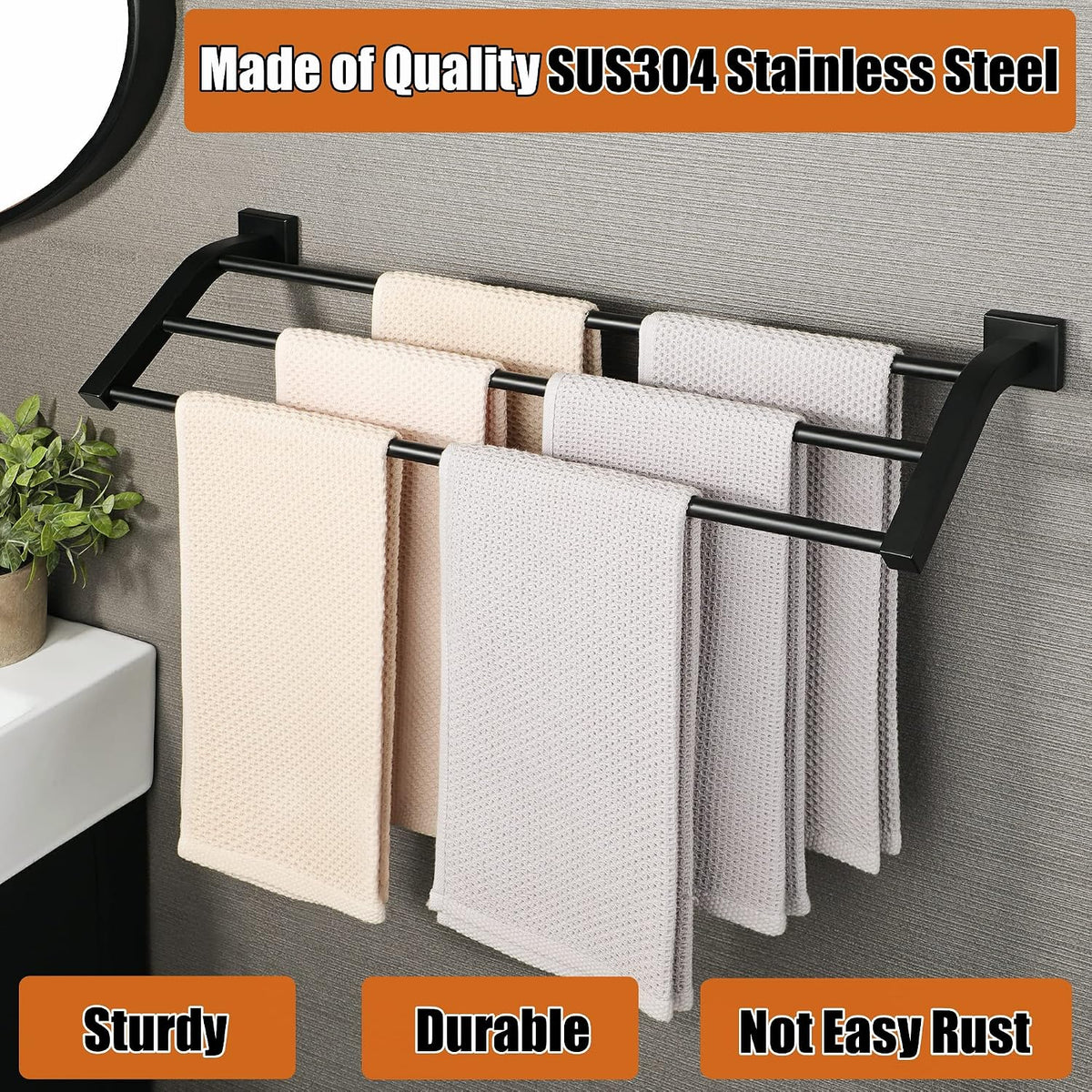 Double Towel Bar,24" Double Towel Racks for Bathroom,Polished Chrome
