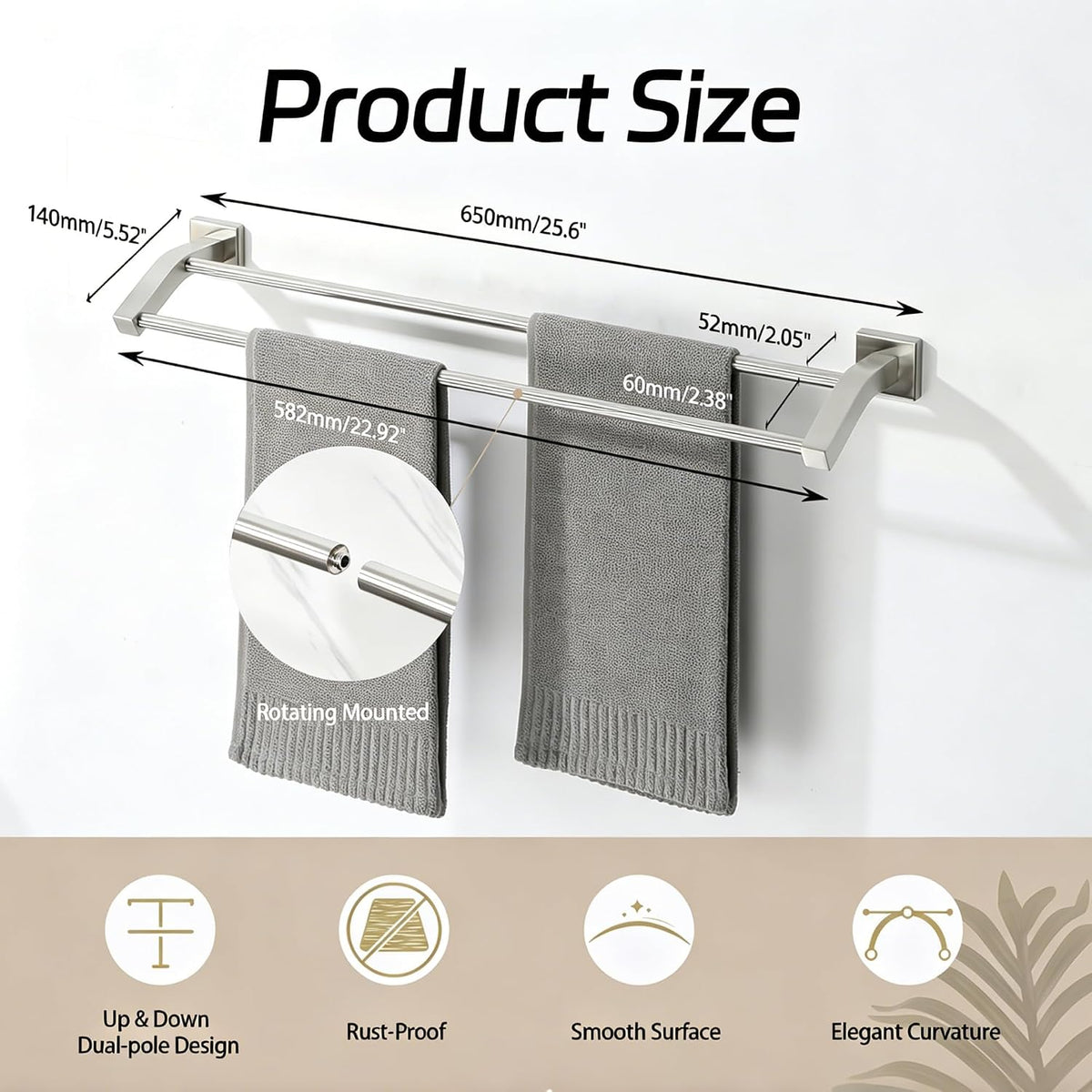 Double Towel Bar,24" Double Towel Racks for Bathroom,Polished Chrome