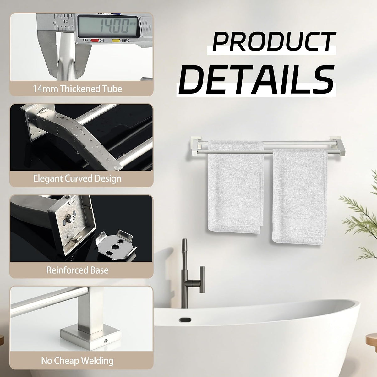 Double Towel Bar,24" Double Towel Racks for Bathroom,Polished Chrome