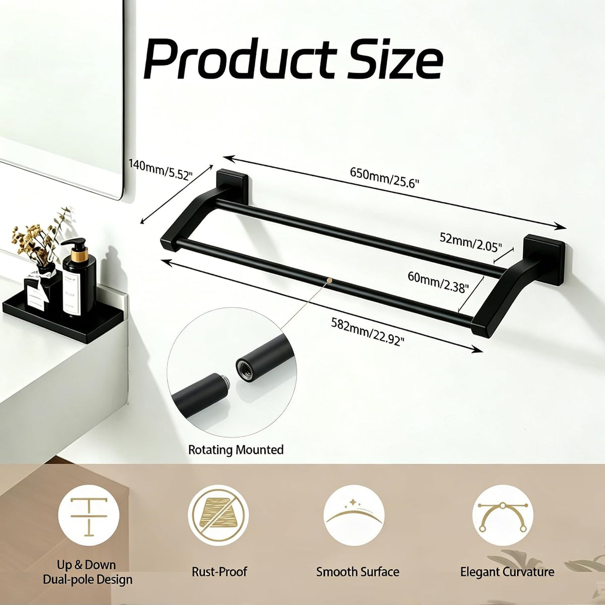 Double Towel Bar,24" Double Towel Racks for Bathroom,Polished Chrome