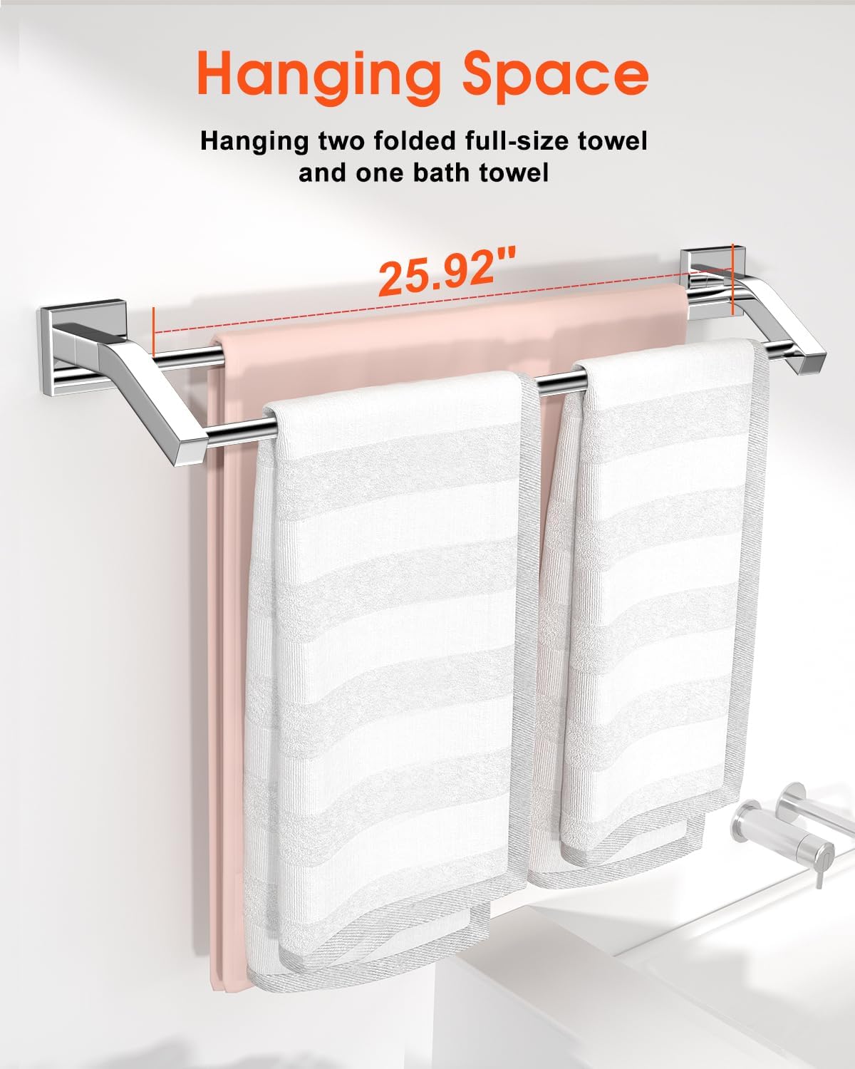 Double Towel Bar,24" Double Towel Racks for Bathroom,Polished Chrome