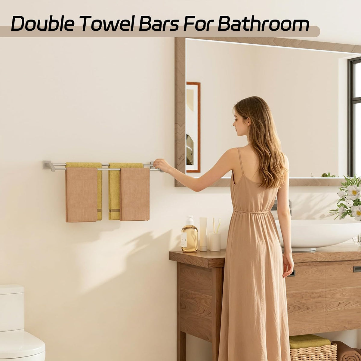 Double Towel Bar,24" Double Towel Racks for Bathroom,Polished Chrome