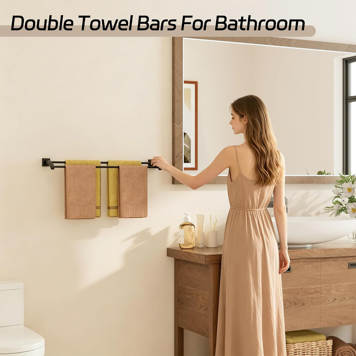 Double Towel Bar,24" Double Towel Racks for Bathroom,Polished Chrome