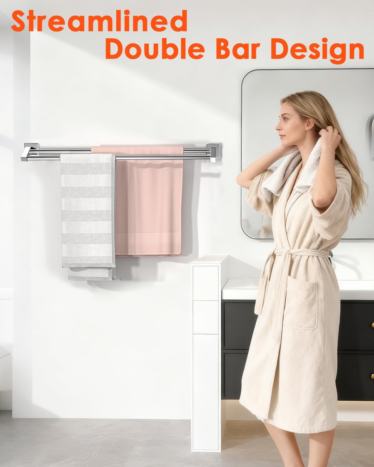 Double Towel Bar,24" Double Towel Racks for Bathroom,Polished Chrome