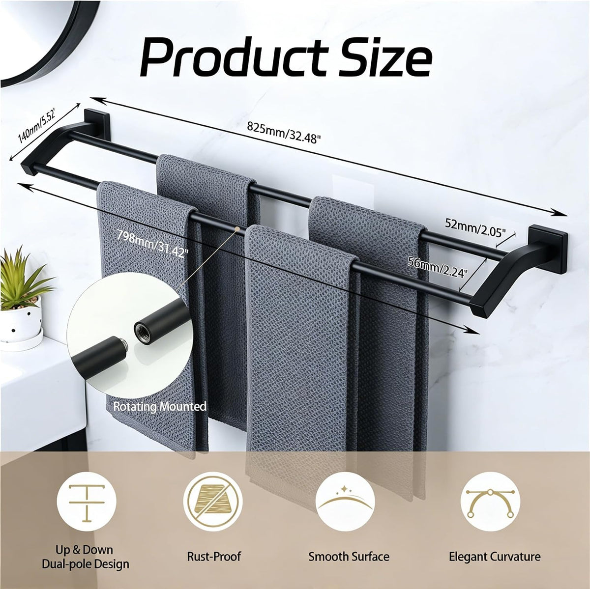 Double Towel Bar,24" Double Towel Racks for Bathroom,Polished Chrome