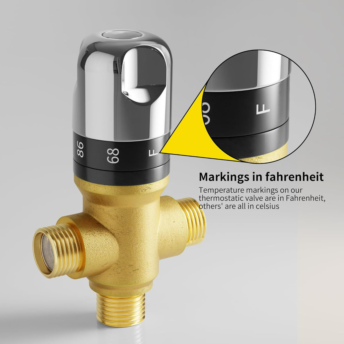 Thermostatic Mixing Valve, 1/2 NPT Solid Brass Temperature Control Valve