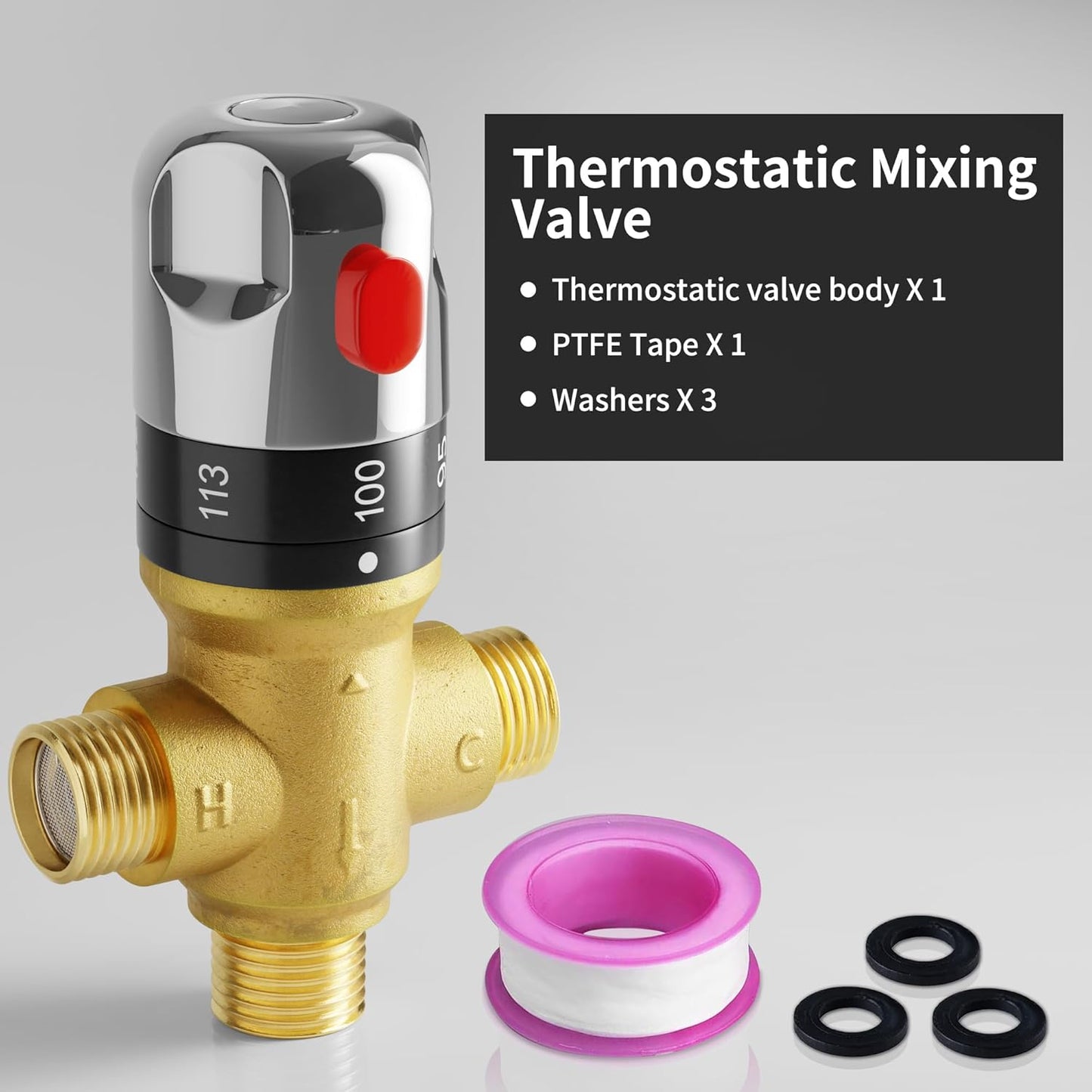 Thermostatic Mixing Valve, 1/2 NPT Solid Brass Temperature Control Valve