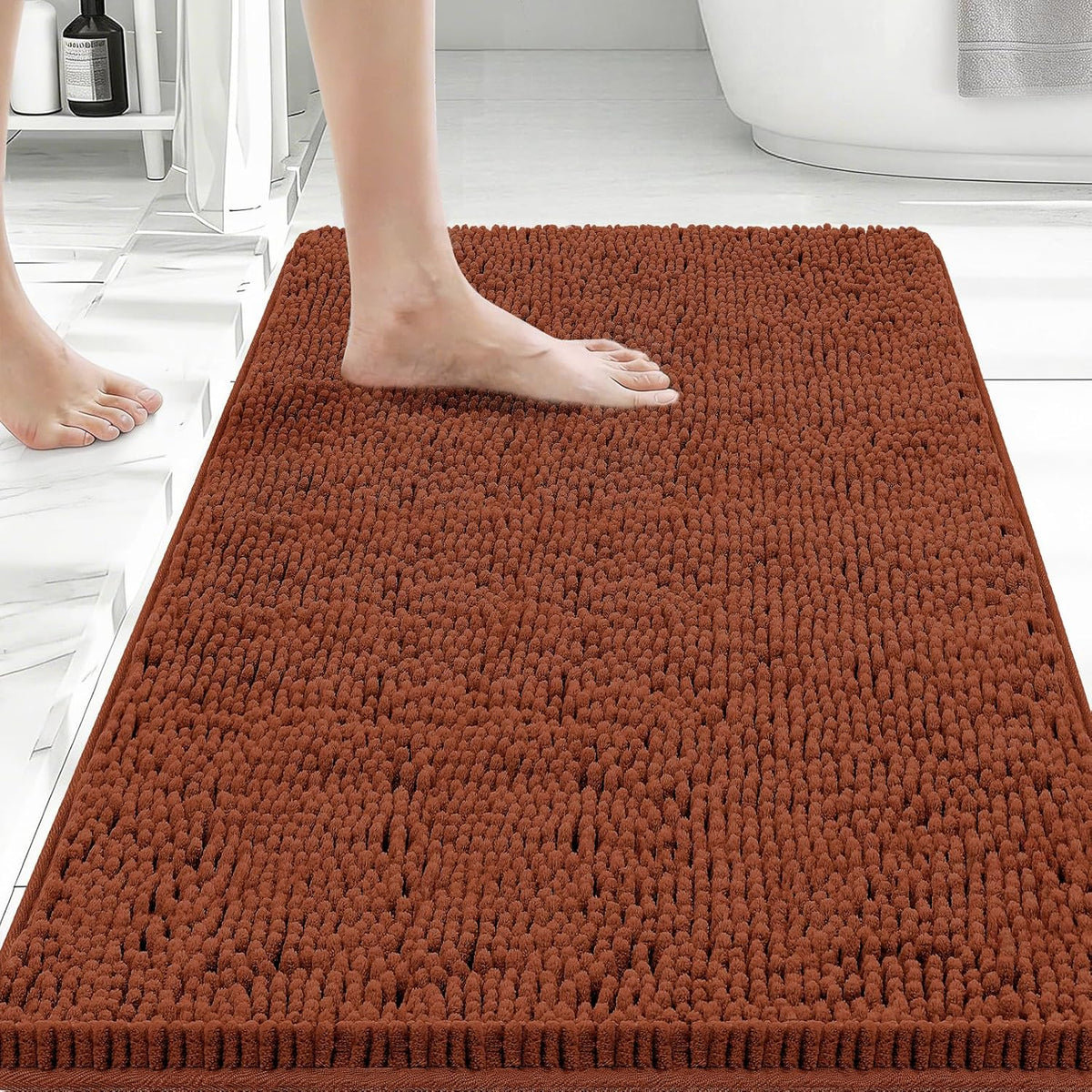 Small Bath Rug Mat,24x17 Chenille High Absorbent Latte Bathroom Mats | Non Slip with Rubber Backing Bathroom Rugs Machine Washable;Extra Soft Bath Rug ;High Absorbent And Quick Dry Microfiber mat