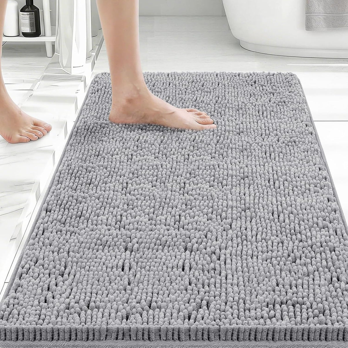 Small Bath Rug Mat,24x17 Chenille High Absorbent Latte Bathroom Mats | Non Slip with Rubber Backing Bathroom Rugs Machine Washable;Extra Soft Bath Rug ;High Absorbent And Quick Dry Microfiber mat