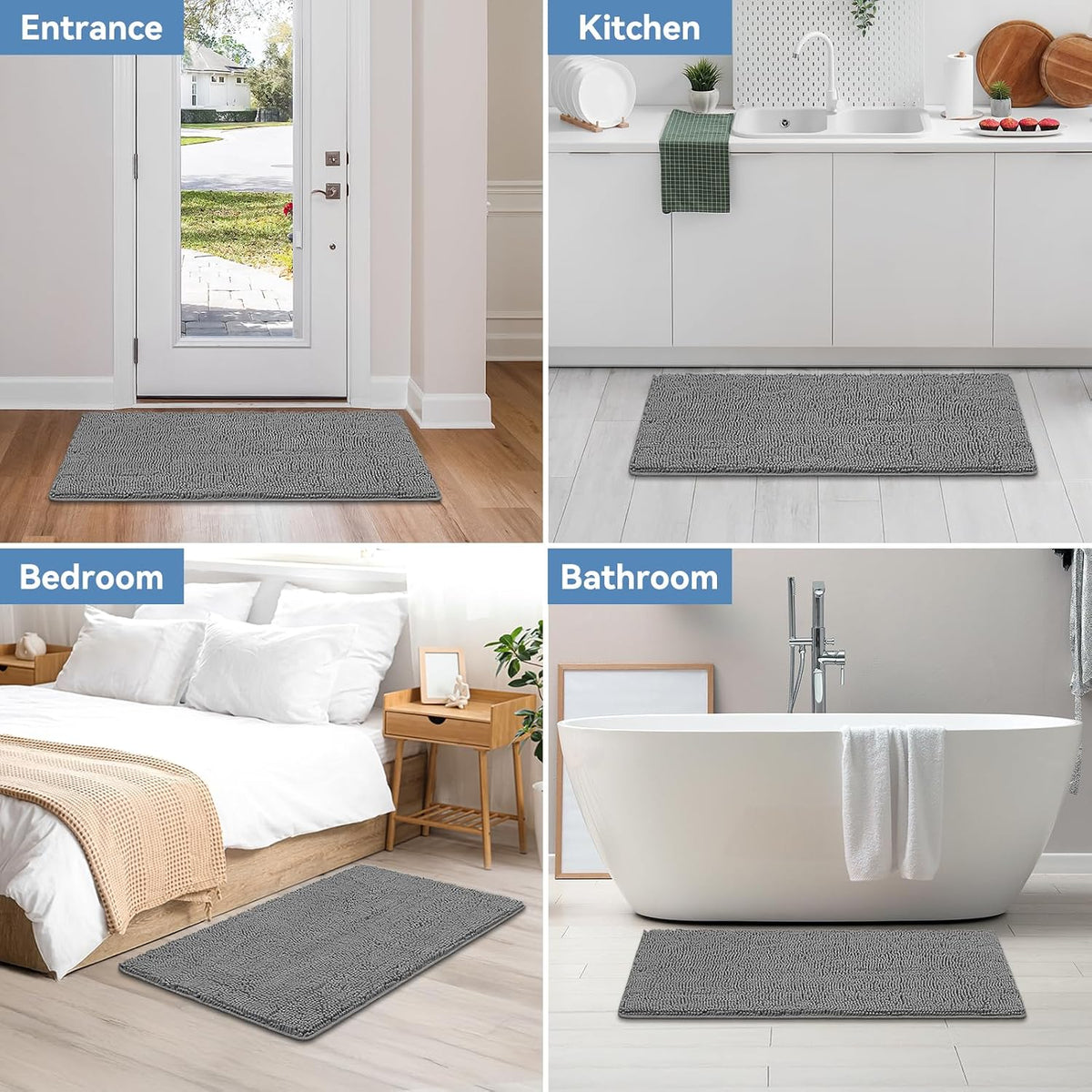 Small Bath Rug Mat,24x17 Chenille High Absorbent Latte Bathroom Mats | Non Slip with Rubber Backing Bathroom Rugs Machine Washable;Extra Soft Bath Rug ;High Absorbent And Quick Dry Microfiber mat