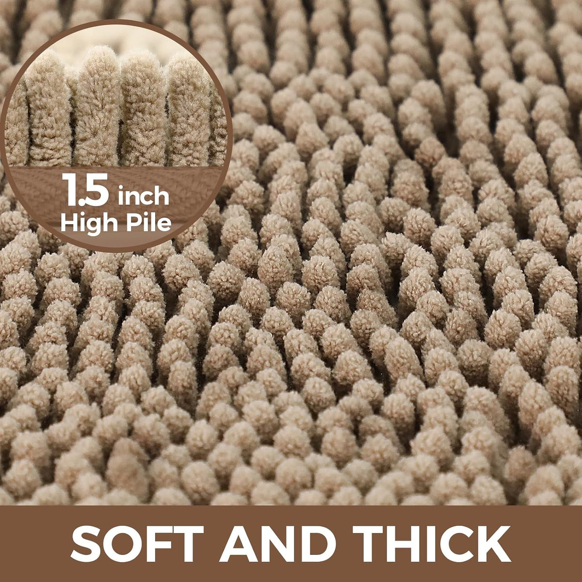 Small Bath Rug Mat,24x17 Chenille High Absorbent Latte Bathroom Mats | Non Slip with Rubber Backing Bathroom Rugs Machine Washable;Extra Soft Bath Rug ;High Absorbent And Quick Dry Microfiber mat