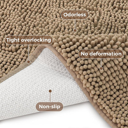 Small Bath Rug Mat,24x17 Chenille High Absorbent Latte Bathroom Mats | Non Slip with Rubber Backing Bathroom Rugs Machine Washable;Extra Soft Bath Rug ;High Absorbent And Quick Dry Microfiber mat