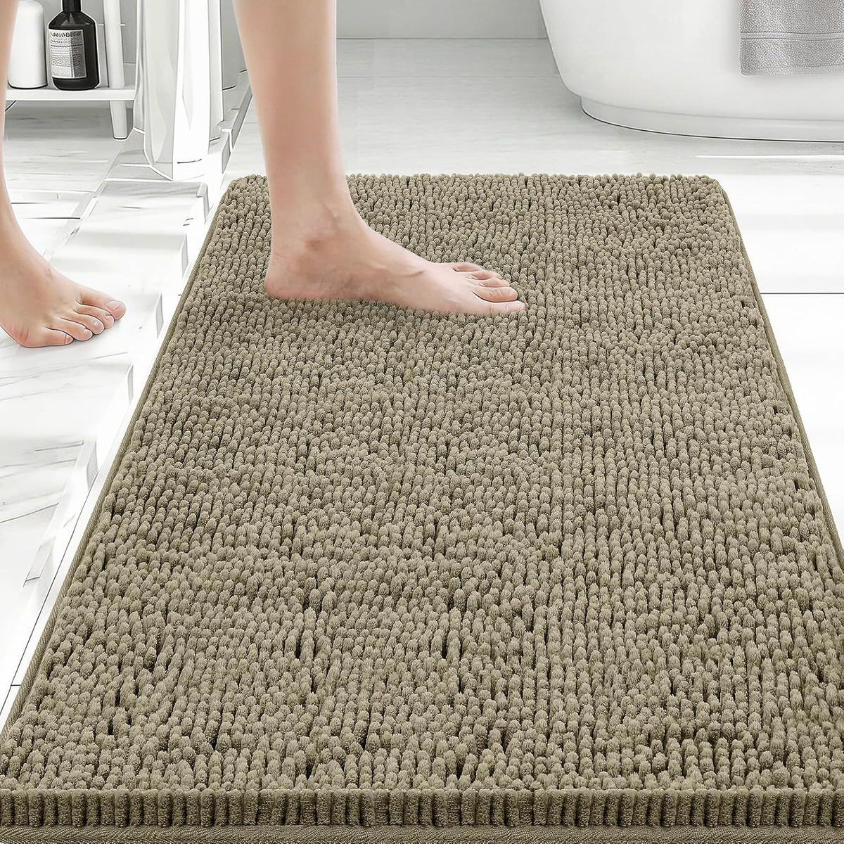 Small Bath Rug Mat,24x17 Chenille High Absorbent Latte Bathroom Mats | Non Slip with Rubber Backing Bathroom Rugs Machine Washable;Extra Soft Bath Rug ;High Absorbent And Quick Dry Microfiber mat