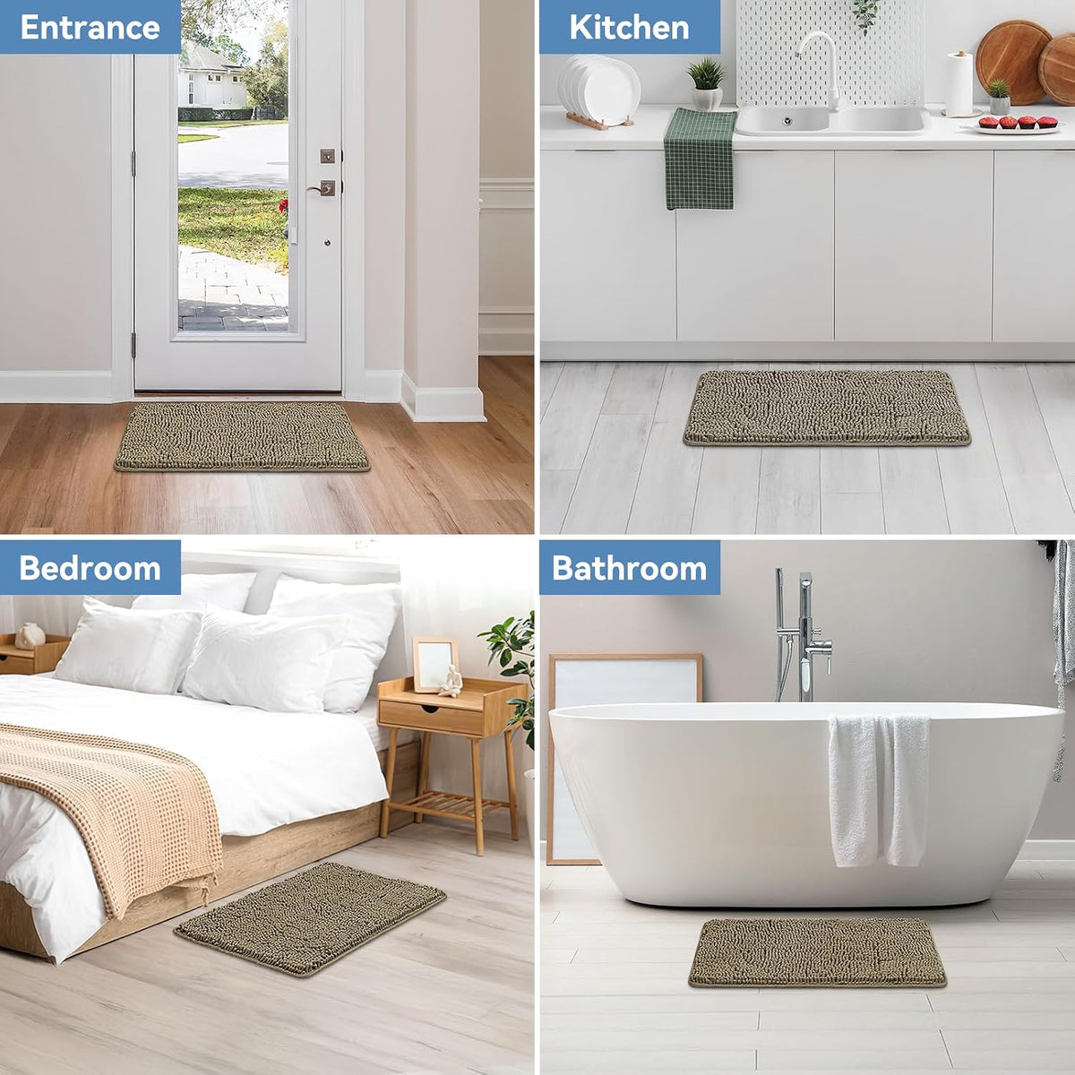 Small Bath Rug Mat,24x17 Chenille High Absorbent Latte Bathroom Mats | Non Slip with Rubber Backing Bathroom Rugs Machine Washable;Extra Soft Bath Rug ;High Absorbent And Quick Dry Microfiber mat