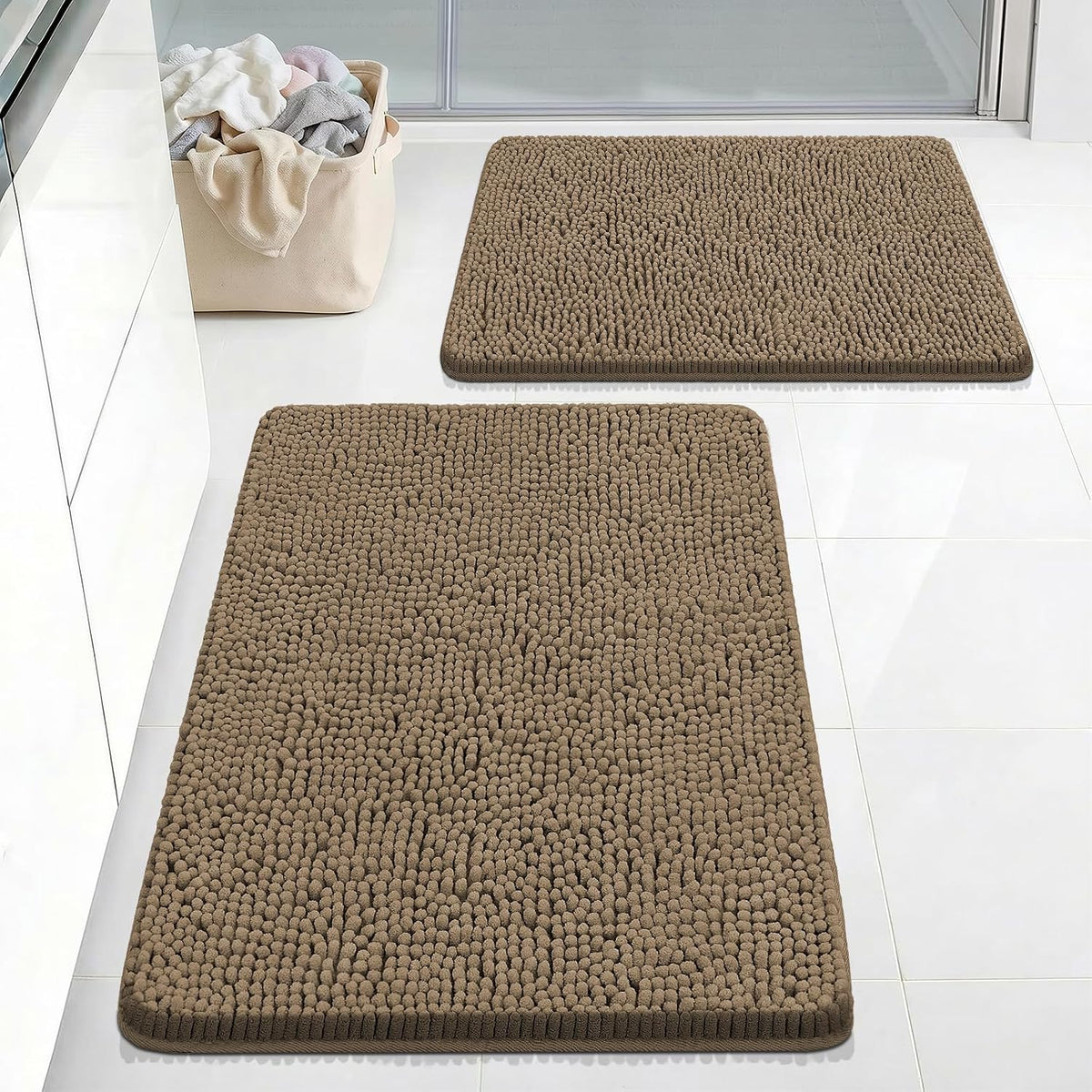 Small Bath Rug Mat,24x17 Chenille High Absorbent Latte Bathroom Mats | Non Slip with Rubber Backing Bathroom Rugs Machine Washable;Extra Soft Bath Rug ;High Absorbent And Quick Dry Microfiber mat