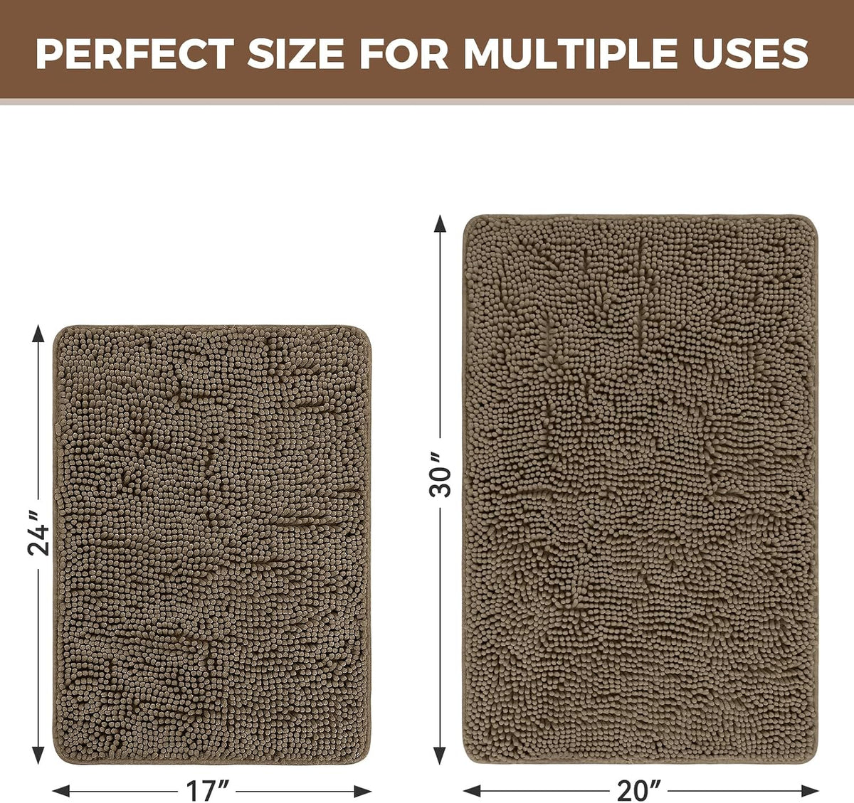 Small Bath Rug Mat,24x17 Chenille High Absorbent Latte Bathroom Mats | Non Slip with Rubber Backing Bathroom Rugs Machine Washable;Extra Soft Bath Rug ;High Absorbent And Quick Dry Microfiber mat