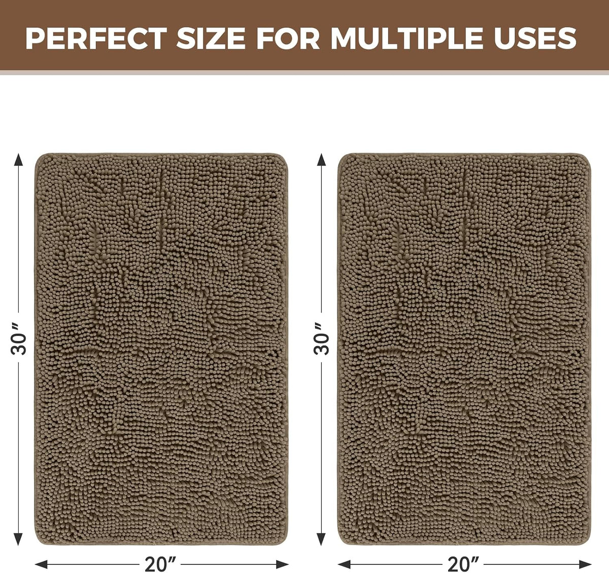 Small Bath Rug Mat,24x17 Chenille High Absorbent Latte Bathroom Mats | Non Slip with Rubber Backing Bathroom Rugs Machine Washable;Extra Soft Bath Rug ;High Absorbent And Quick Dry Microfiber mat