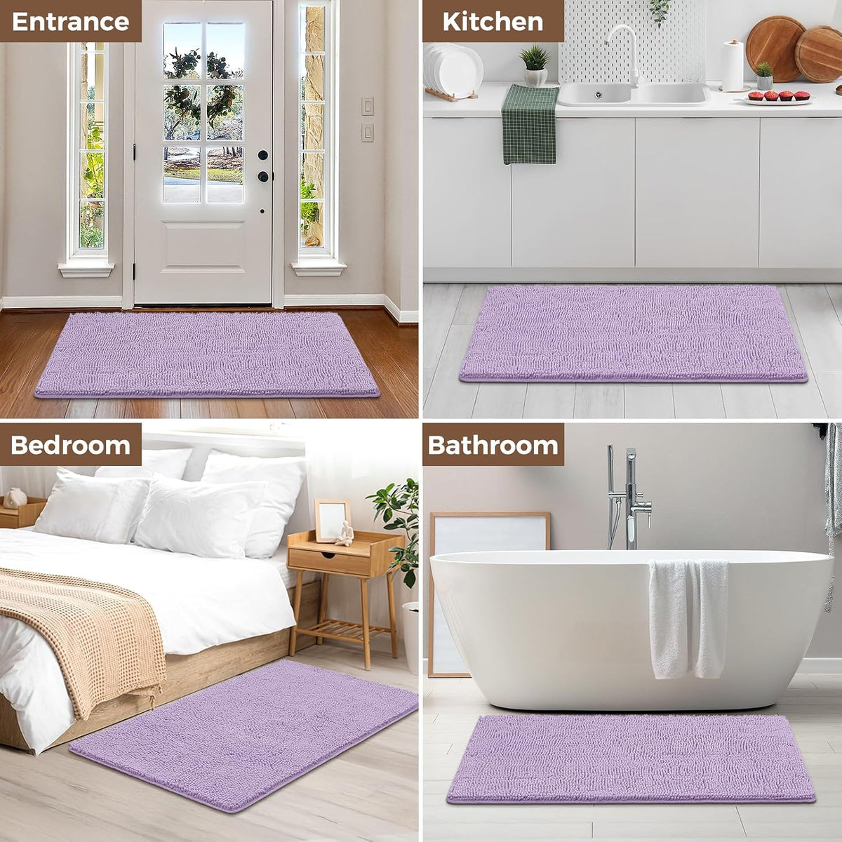 Small Bath Rug Mat,24x17 Chenille High Absorbent Latte Bathroom Mats | Non Slip with Rubber Backing Bathroom Rugs Machine Washable;Extra Soft Bath Rug ;High Absorbent And Quick Dry Microfiber mat