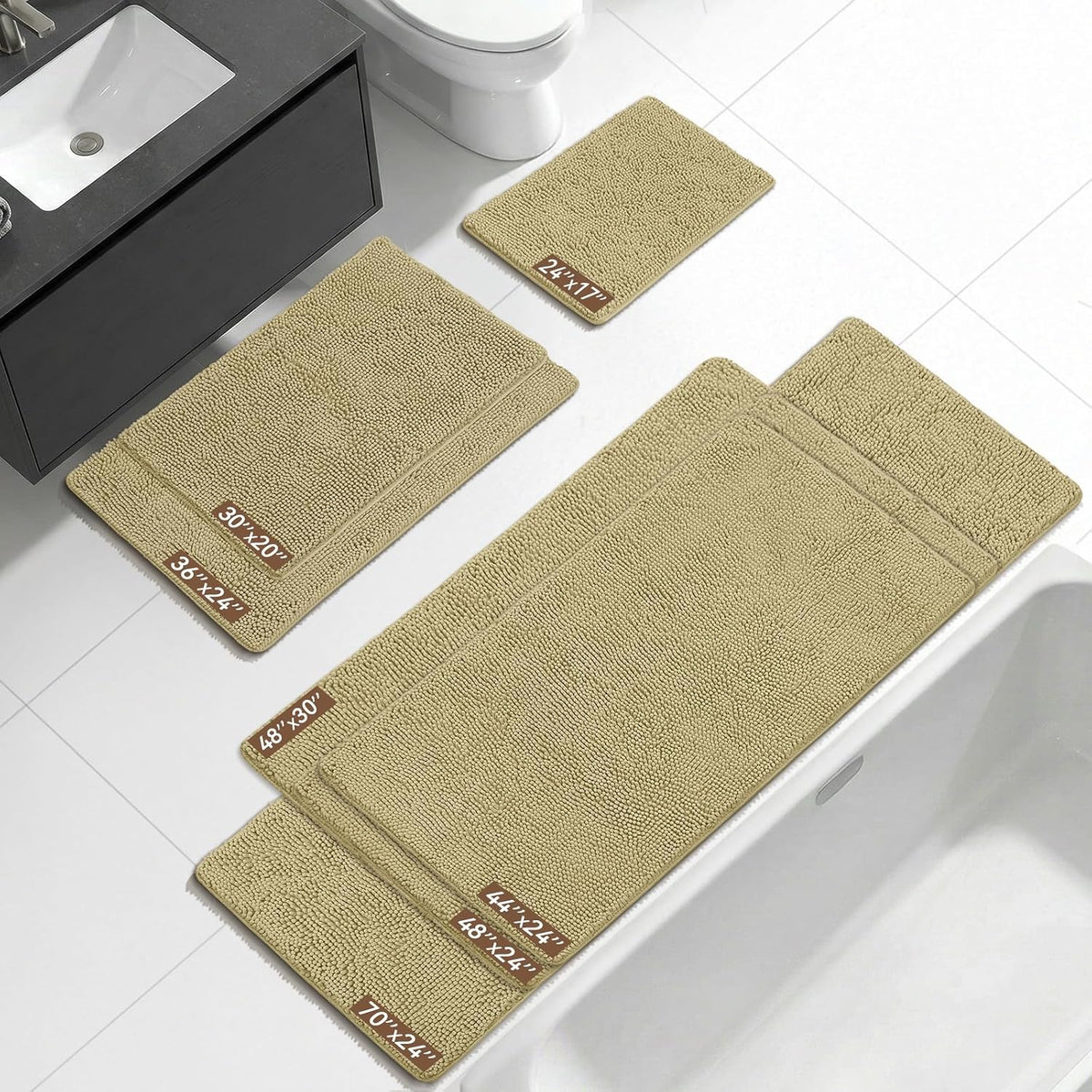Small Bath Rug Mat,24x17 Chenille High Absorbent Latte Bathroom Mats | Non Slip with Rubber Backing Bathroom Rugs Machine Washable;Extra Soft Bath Rug ;High Absorbent And Quick Dry Microfiber mat