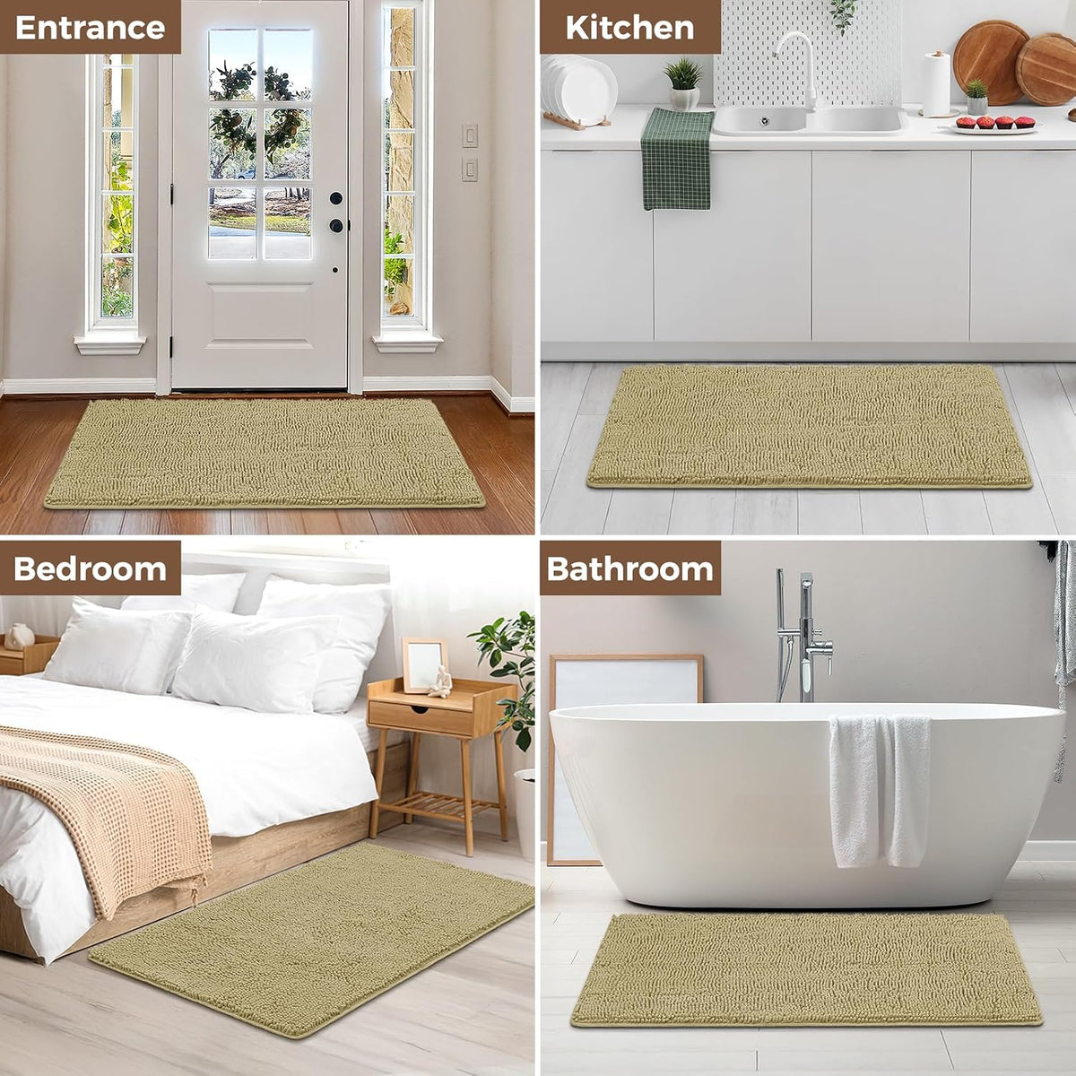 Small Bath Rug Mat,24x17 Chenille High Absorbent Latte Bathroom Mats | Non Slip with Rubber Backing Bathroom Rugs Machine Washable;Extra Soft Bath Rug ;High Absorbent And Quick Dry Microfiber mat