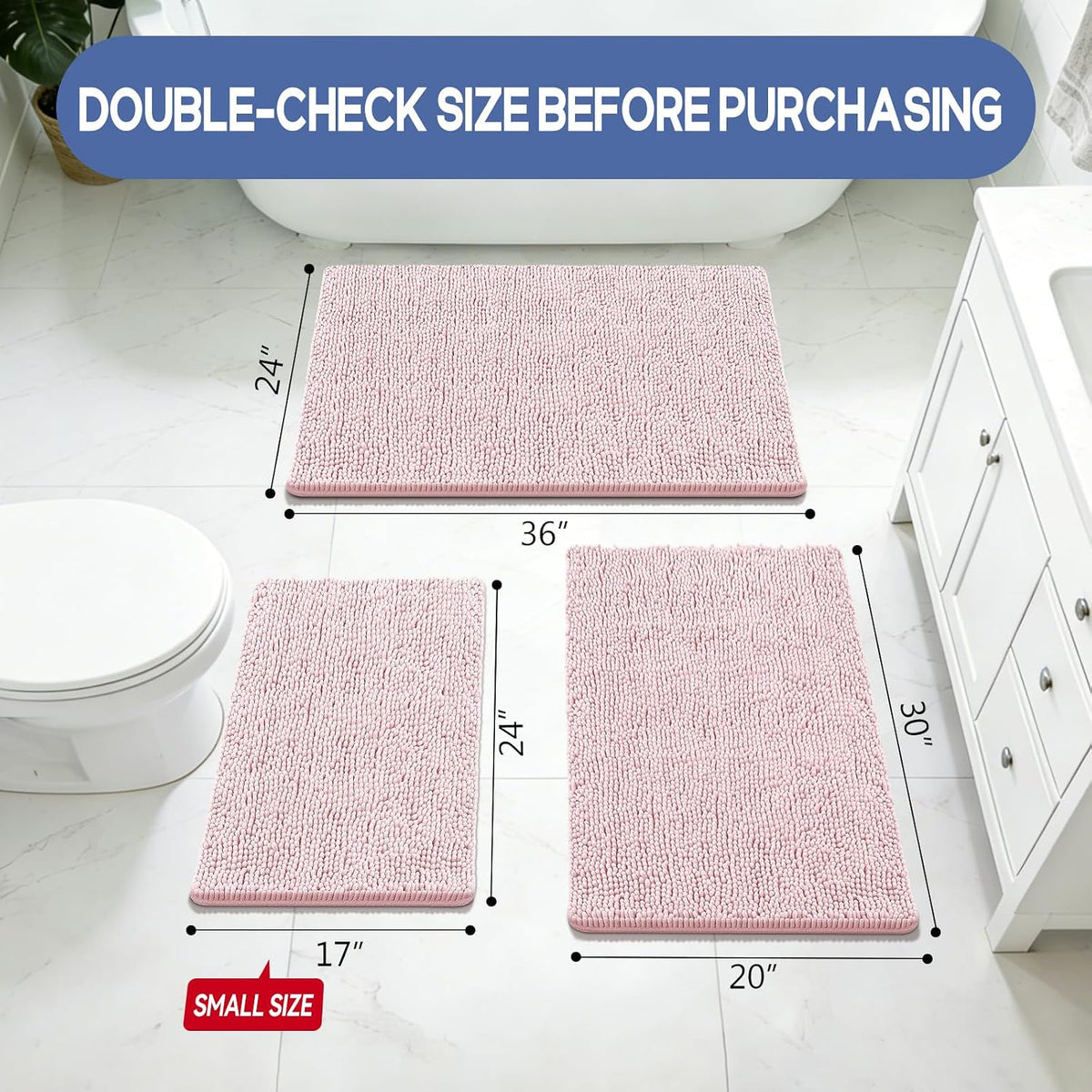 Small Bath Rug Mat,24x17 Chenille High Absorbent Latte Bathroom Mats | Non Slip with Rubber Backing Bathroom Rugs Machine Washable;Extra Soft Bath Rug ;High Absorbent And Quick Dry Microfiber mat