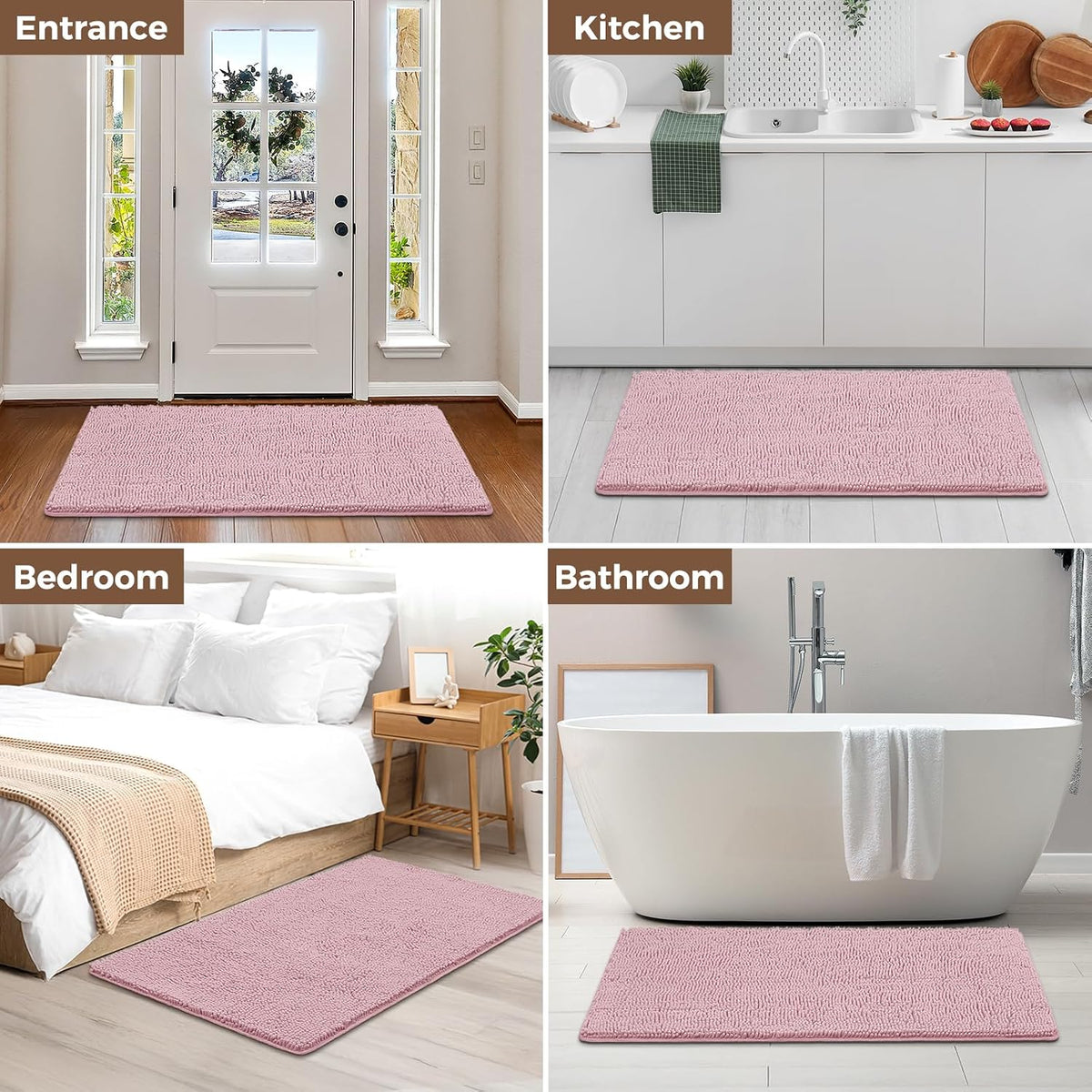 Small Bath Rug Mat,24x17 Chenille High Absorbent Latte Bathroom Mats | Non Slip with Rubber Backing Bathroom Rugs Machine Washable;Extra Soft Bath Rug ;High Absorbent And Quick Dry Microfiber mat