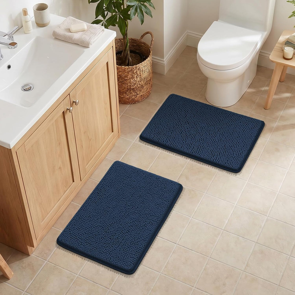 Small Bath Rug Mat,24x17 Chenille High Absorbent Latte Bathroom Mats | Non Slip with Rubber Backing Bathroom Rugs Machine Washable;Extra Soft Bath Rug ;High Absorbent And Quick Dry Microfiber mat