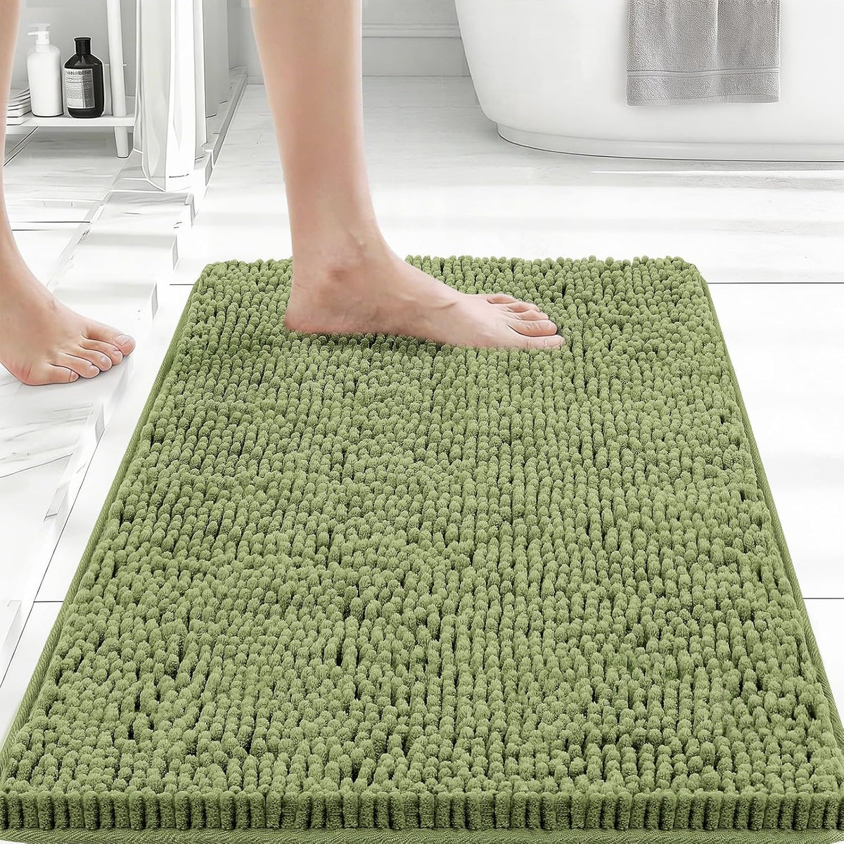 Small Bath Rug Mat,24x17 Chenille High Absorbent Latte Bathroom Mats | Non Slip with Rubber Backing Bathroom Rugs Machine Washable;Extra Soft Bath Rug ;High Absorbent And Quick Dry Microfiber mat